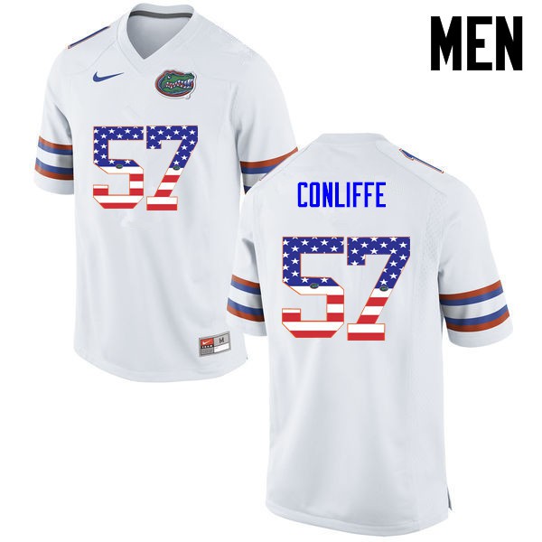 Florida Gators Men #57 Elijah Conliffe College Football Jersey USA Flag Fashion White
